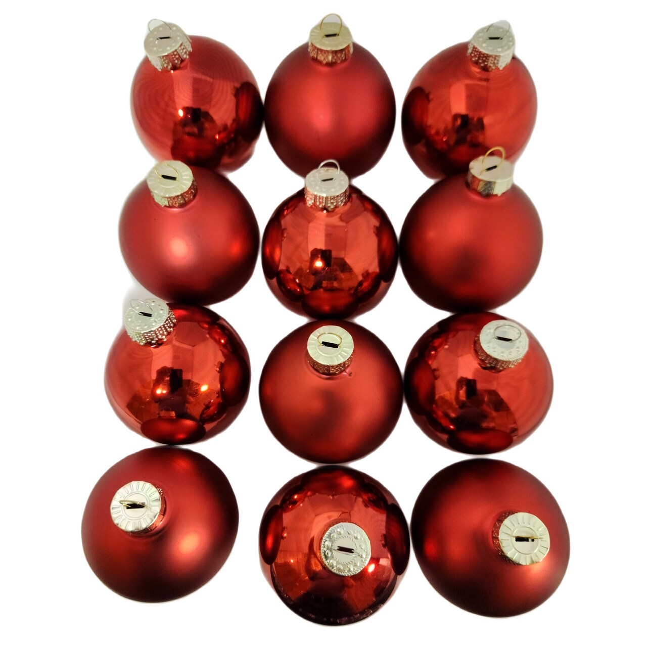 Whitehurst 2-Finish Glass Christmas Ball Ornaments - 2.75" (70mm) - Red - 12ct